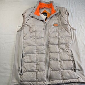 EVR Brands Quilted Puffer Vest Orange Lined Zip Front Sleeveless Men's Size L